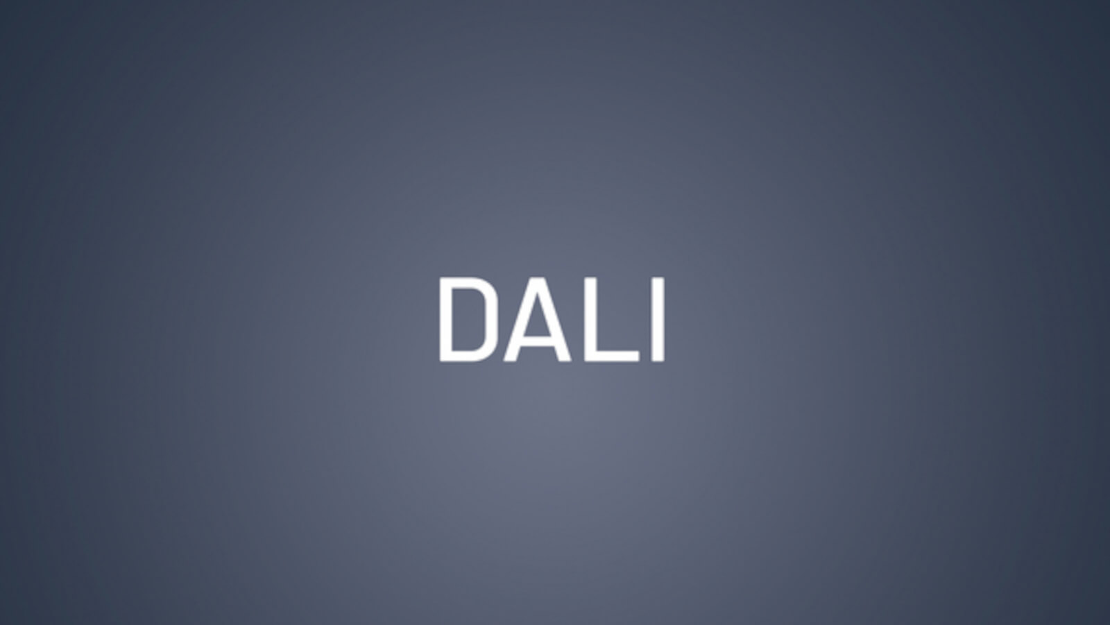 Das Bild zeigt den weißen Schriftzug DALI vor dunkelblauem Hintergrund.