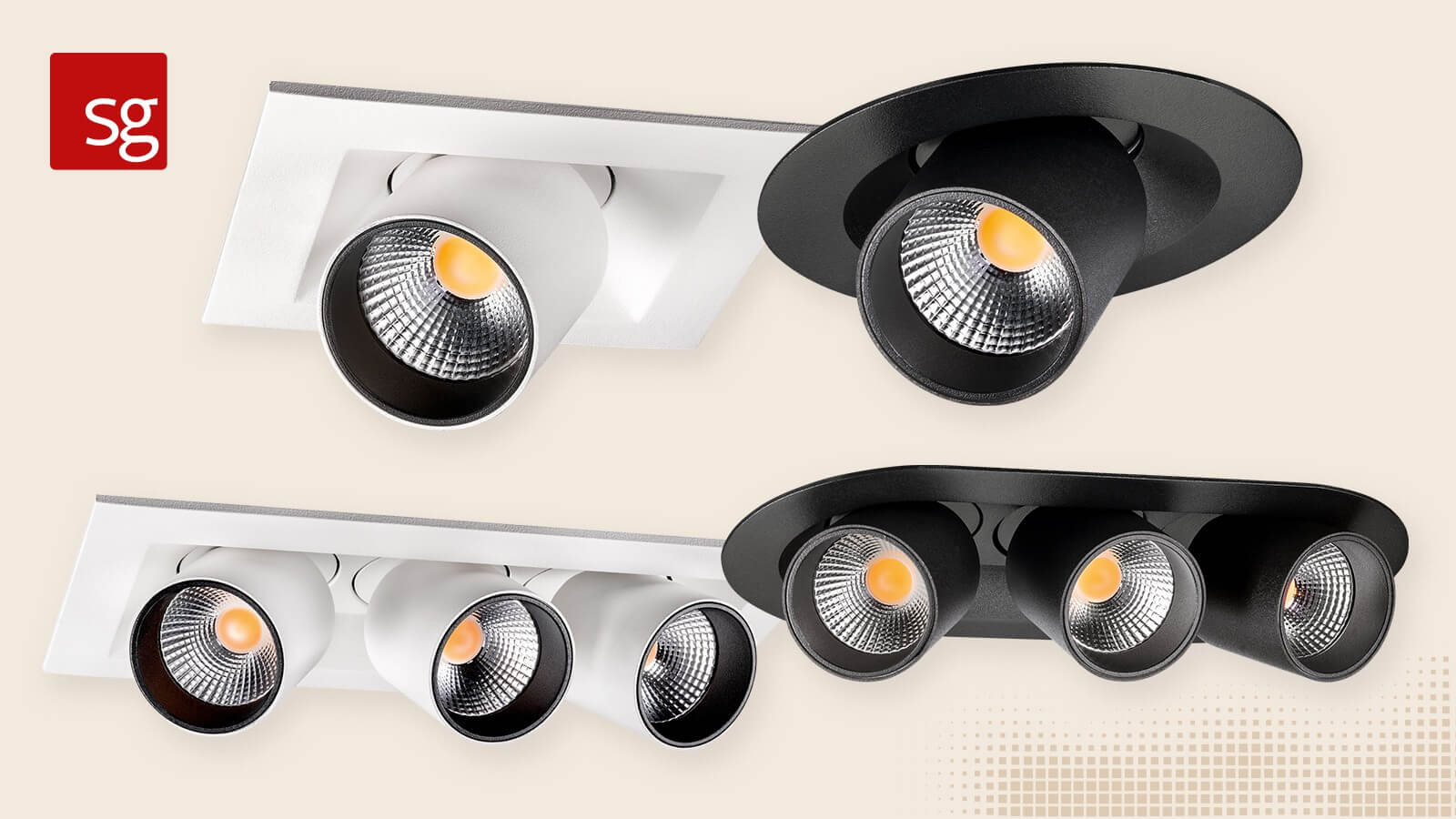 Schwenkbare LED-Einbaustrahler in verschiedenen Ausführungen und Farben für die flexible Akzent- und Allgemeinbeleuchtung im Innenbereich.