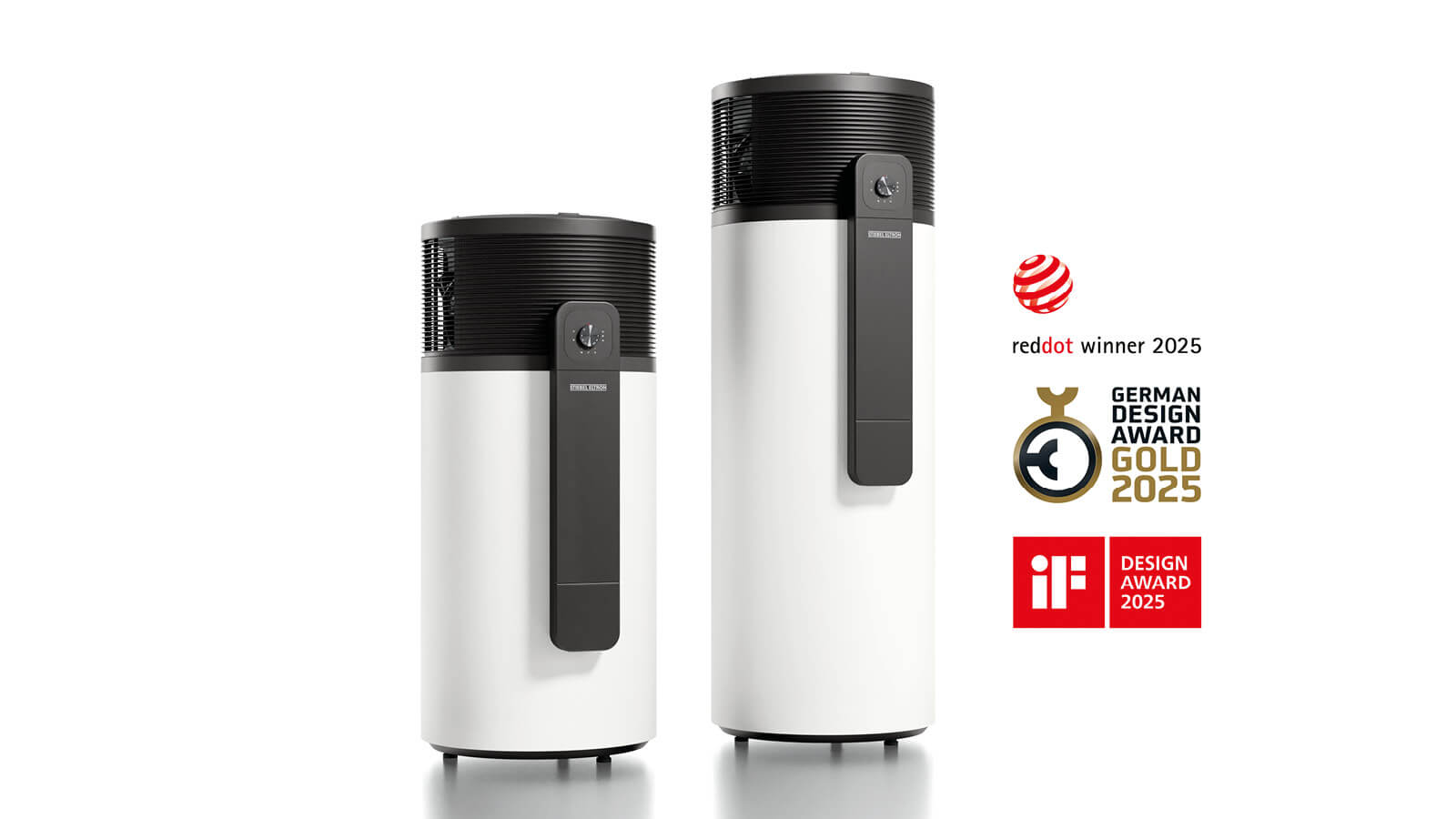 Warmwasser-Wärmepumpen in modernem Design, ausgezeichnet mit mehreren internationalen Designpreisen.