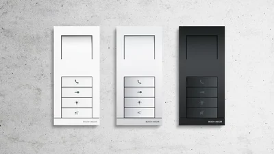 Das Bild zeigt die Busch-Welcome® Innenstation Audio in drei Farbvarianten.