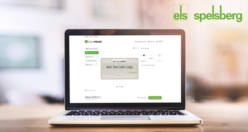 Laptop auf dem das Programm easy Print von Spelsberg zu sehen ist.