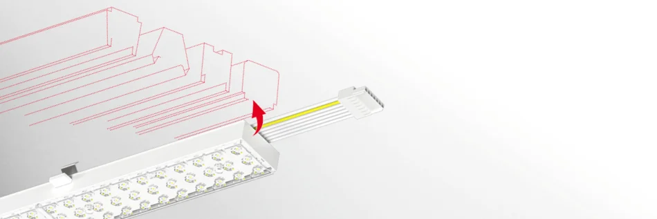 Einzeldarstellung des Produkts Trunking Flex von Siteco mit grafischen Elementen.