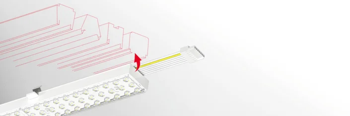 Einzeldarstellung des Produkts Trunking Flex von Siteco mit grafischen Elementen.