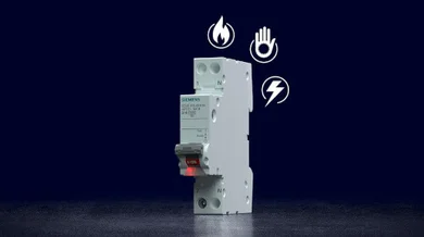 Sentron Fehlerstrom Modul von Siemens. Der Hintergrund ist in Schwarz gehalten