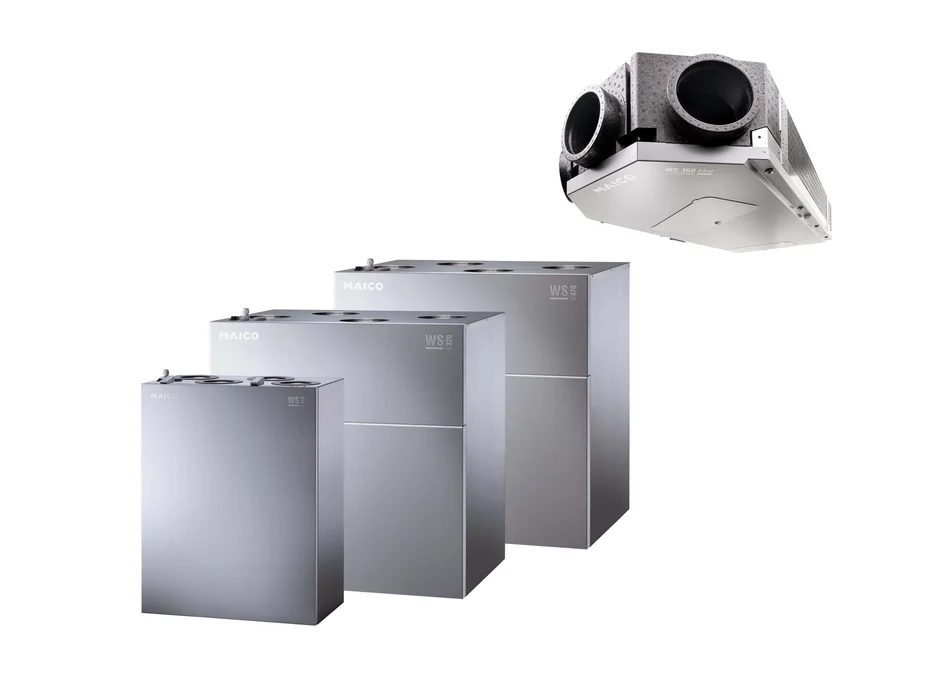 Lüftungsgeräte komplett in Silber vor weißem Hintergrund.