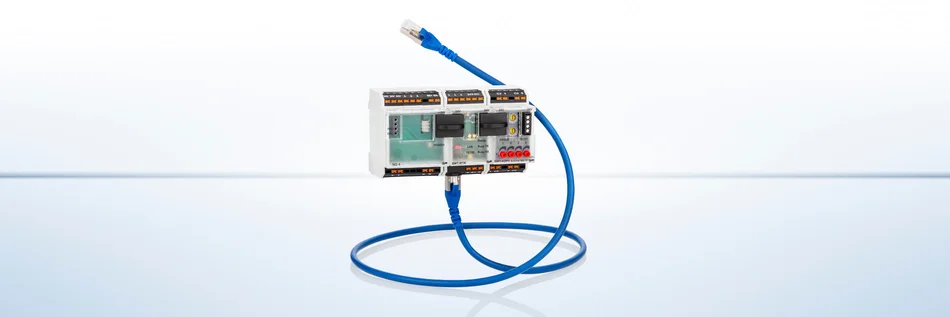 Einzeldarstellung BACnet IP-Router von Metz Connect vor einem weißen Hintergrund.