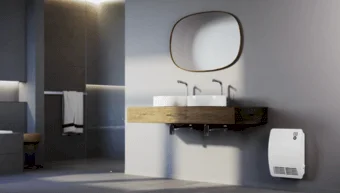 Das Bild zeigt ein modernes Badezimmer mit stilvollem Waschbecken.