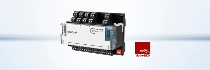 EWIO2 – METZ CONNECT Datenlogger in der Einzeldarstellung in der Farbe weiß vor einem hellen Hintergrund. 