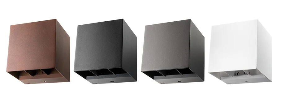 Vier Artes-Boxen von SG-Leuchten in verschiedenen Farben vor weißem Hintergrund.