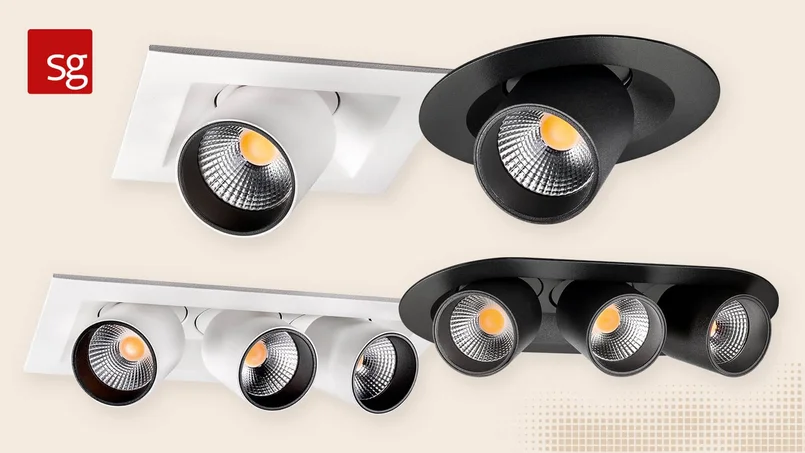 Schwenkbare LED-Einbaustrahler in verschiedenen Ausführungen und Farben für die flexible Akzent- und Allgemeinbeleuchtung im Innenbereich.