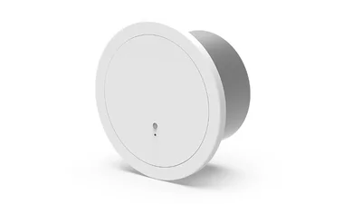 Das Bild zeigt einen weißen HF-Präsenzmelder in der Unterputzvariante. Der Hintergrund ist weiß.