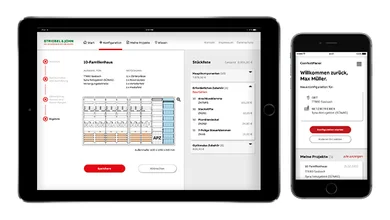 Das Bild zeigt ein Tablet, auf dessen Bild der Comfort Planer zu sehen ist.