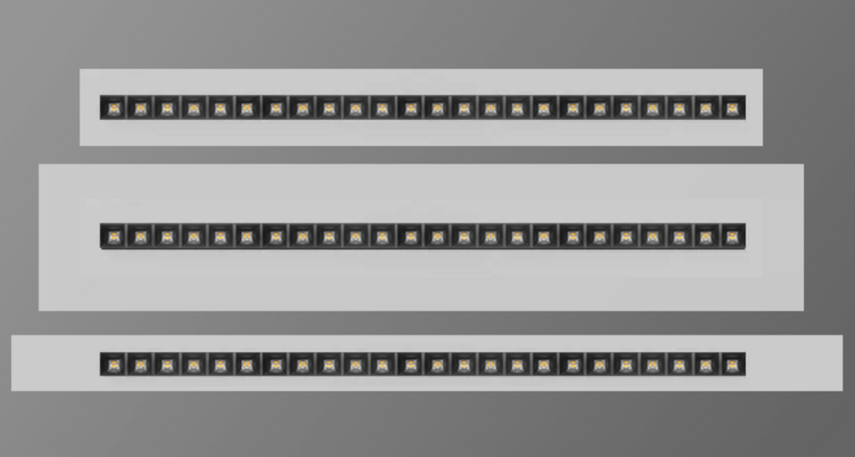 Das Bild zeigt drei Varianten der FLEXILED in weiß vor grauem Hintergrund.