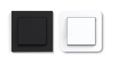 Das Bild zeigt einen weißen und einen schwarzen Schalter nebeneinander. 