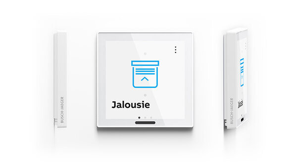 Das Bild zeigt einen weißen Busch-RoomTouch® aus verschiedenen Perspektiven.