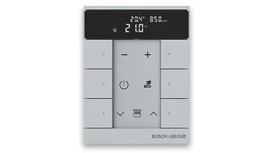 Das Bild zeigt ein silbernes Busch-tenton® Bedienelement.
