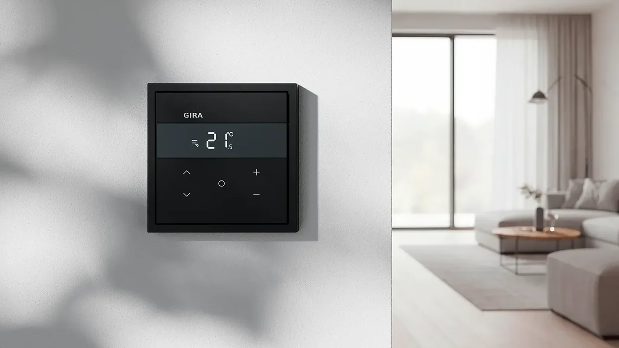 Digitaler Raumklimasensor mit Temperaturanzeige und Touch-Bedienung zur Steuerung von Heizung und Raumklima.