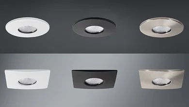 Das Bild zeigt das LED-Deckeneinbaudownlight CHOOOSE von BRUMBERG in verschiedenen Ausführungen.
